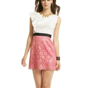 Lilly Pulitzer Womens Pink White Metallic Lace Ruffle Sheath Dress Size 4